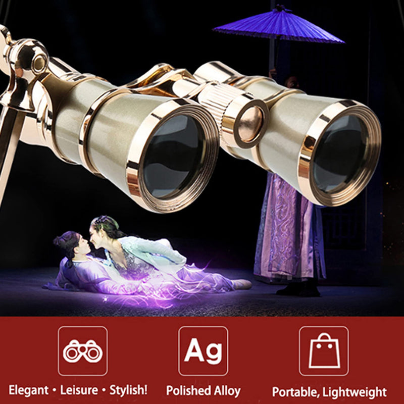 Yourelexit® Opera Glasses Binoculars 3X25 Lorgnette Theater Glasses Optical BK9 Mini Compact Lightweight Built-in Foldable Adjustable Handle Vintage for Adults Kids Women in Musical Concert Cinema White With Handle