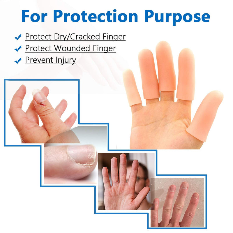 JKcare Large Finger Cots, 10 Pack Silicone Finger Sleeves Support for Trigger Finger & Arthritis - Finger Covers Protector for Cracked Finger, Corn & Callus Pain Relief