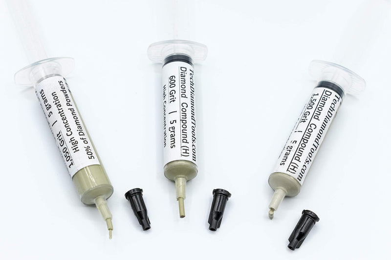 TechDiamondTools Kit of 3 Diamond Lapping Paste Polishing Compound 600 1050 1500 Grit Lapidary paste for Rock Glass Metal Jewelry Resin Marble with High Concentration of Diamond Powder USA Made 1500 1050 600 grit