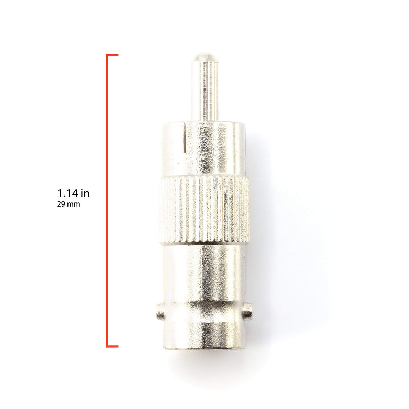 RCA and BNC Coaxial Adapter - BNC Female to RCA Male Connector, Adapter, Coupler, and Converter - for RG11, RG6, RG59, RG58, SDI, HD SDI, CCTV - 4 Pack Silver RCA Male