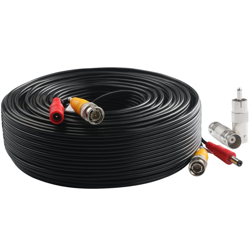 Postta BNC Video Power Cable (100 Feet) Pre-Made All-in-One Video Security Camera Cable Wire with Two Connectors for CCTV DVR Surveillance System 100 FT 1 Pack