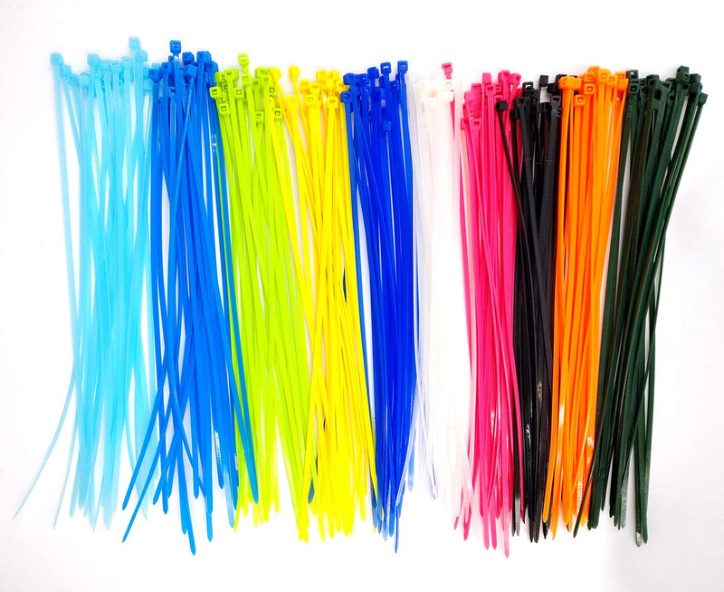 Nylon Cable Ties Heavy Duty Zip Ties with Self-Locking 10 Colors on Ethernet UV Black Zip (6'' 200pcs) 6'' 200pcs