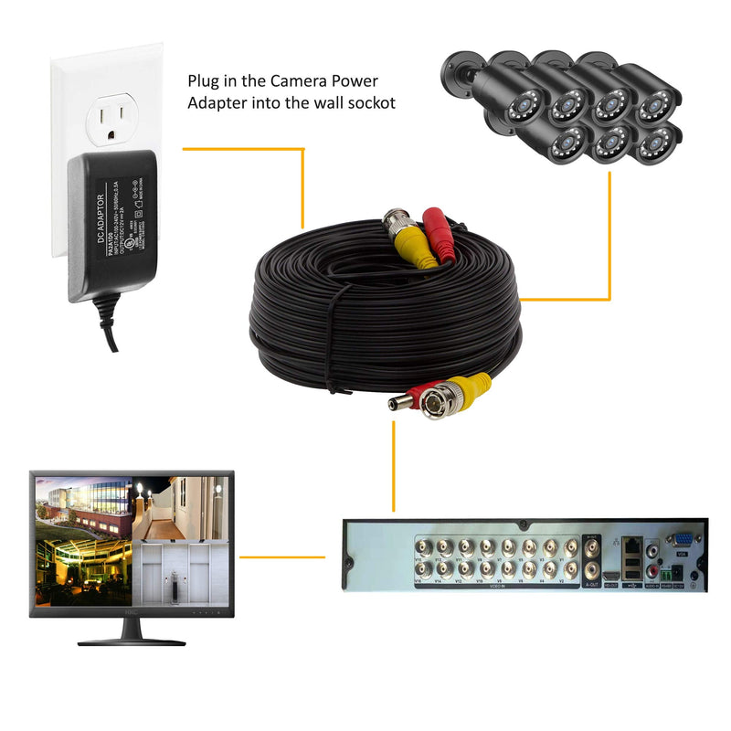 InstallerCCTV 100ft Pre-Made All-in-One BNC Video and Power Cable with Connector for Surveillance CCTV Security Camera Video System - Black