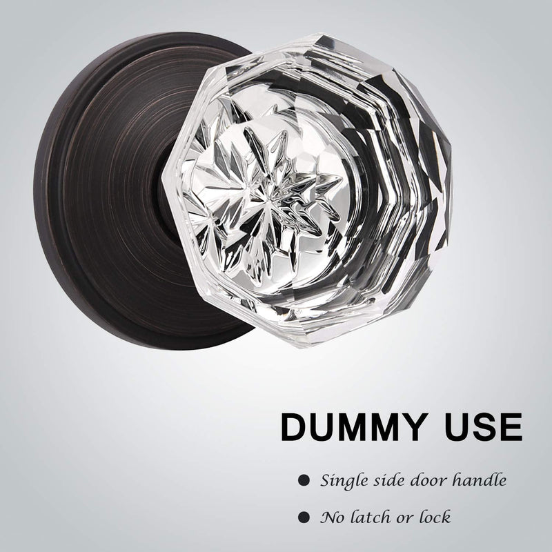 KNOBWELL 1 Pack Crystal Individual Dummy Door Knob, Single Sided Classic Rosette Faceted Crystal Door Knobs, Antique Oil Rubbed Bronze Finish Clear Glass Door Knobs