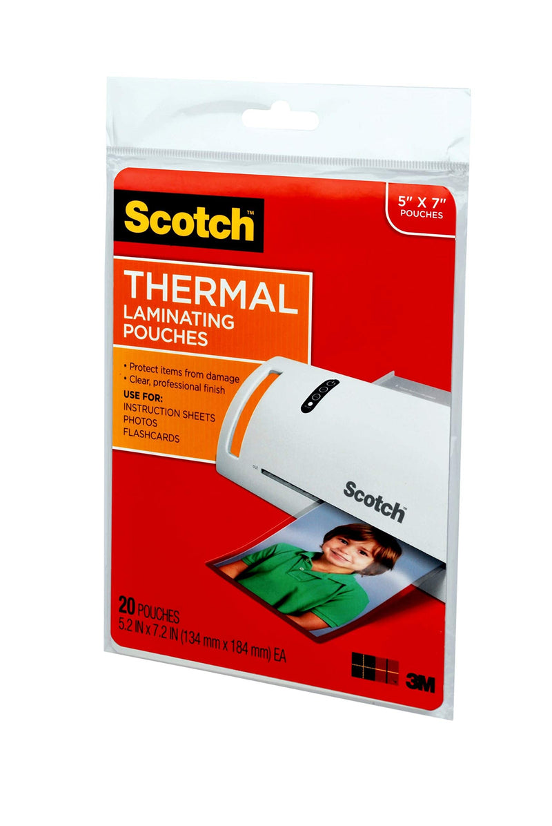 Scotch Thermal Laminating Pouches, 5 Mil Thick for Extra Protection, Professional Quality, 5 x 7-Inches, 20-Pouches (TP5903-20),Clear