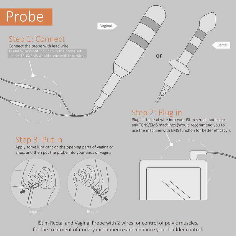 iStim Probe for Kegel Exercise, Pelvic Floor Electrical Muscle Stimulation, Incontinence - Compatible with TENS/EMS Approved (Vaginal - Large)