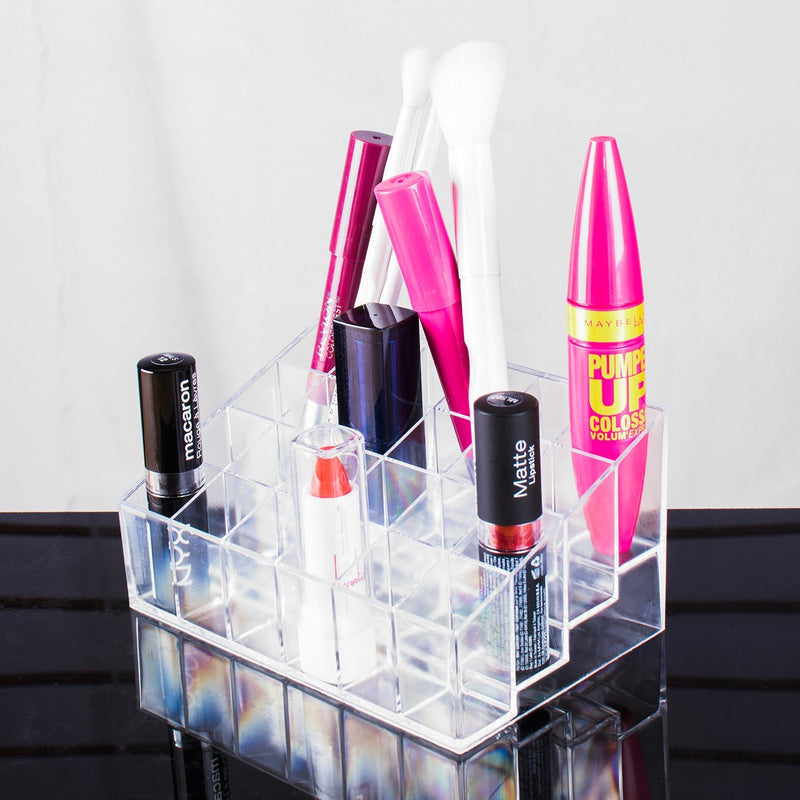 Transparent Cosmetic Makeup Organizer for Lipstick, Brushes, Bottles, and More. Clear Case Display Rack Holder
