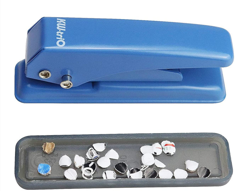 Metal Single Hole Puncher, Heavy Paper Hole Puncher, Handheld Puncher with Non-Slip Base, 20 Sheets Capacity, Suitable for Cardboard, Cards, Thin Metal, Index Cards (Blue) Blue