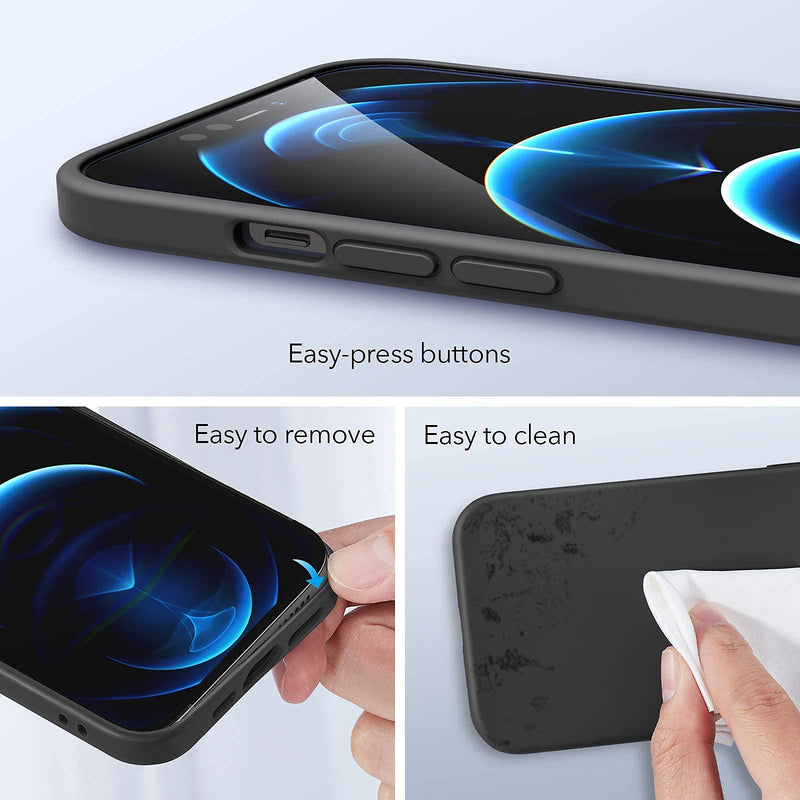 ESR Premium Silicone Designed for iPhone 12 Case and iPhone 12 Pro Case,[Liquid Silicone] [Soft Touch Gel Rubber] [Full Body Shockproof Protection] [Microfiber Lining], (2020) 6.1" - Black