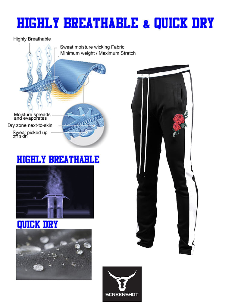 Screenshotbrand Mens Hip Hop Premium Slim Fit Track Pants - Athletic Jogger Bottom with Side Taping Small P11853-bk/Wh