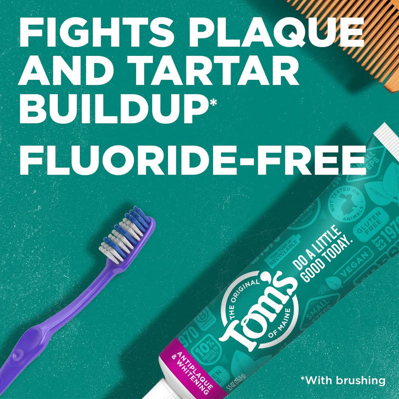 Tom's of Maine Fluoride-Free Antiplaque & Whitening Natural Toothpaste, Peppermint, 5.5 oz. 2-Pack 5.5 Ounce, 2 Pack