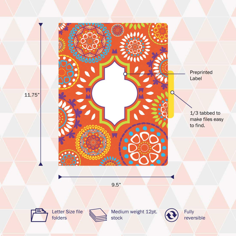 BARKER CREEK Moroccan File Folders, Letter Size, Multiple Designs, Pack of 12