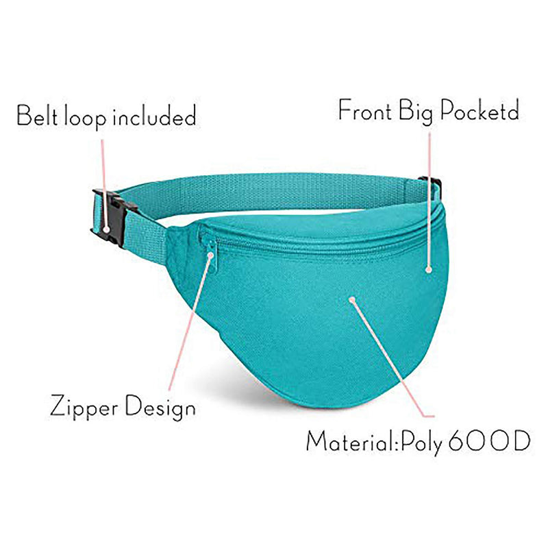 BuyAgain Fanny Pack, Unisex 2 Zipper Quick Release Buckle Travel Sport Running Waist Fanny Pack Teal