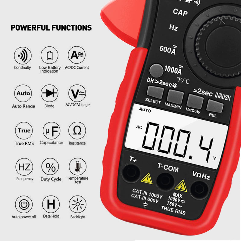 Digital AC DC Inrush Current Clamp Multimeter, 6000 Counts TRMS Auto Range DMM Meter for AC/DC Volt Amp Ohm Temp Duty Hz, Multi-Tester for Voltage Current Resistance Capacitance (ANNMETER AN-570N) 6000 counts & Inrush
