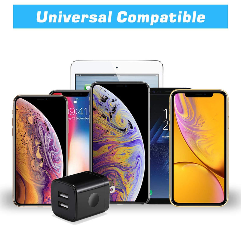 X-EDITION USB Wall Charger, 4-Pack 2.1A Dual Port USB Cube Power Adapter Wall Charger Plug Charging Block Compatible with Phone Xs Max/Xs/XR/X/8/7/6S/6 Plus, Pad, Samsung, Android Phone (Black) Black