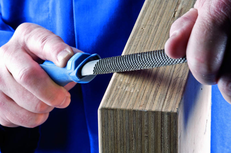 PFERD half-round wood rasps, 200mm, half-round, tapered file, rasp cut H1 on two sides, incl. ergonomic file handle, 11233206 - especially for rough machining and roughing, half-round length 200mm