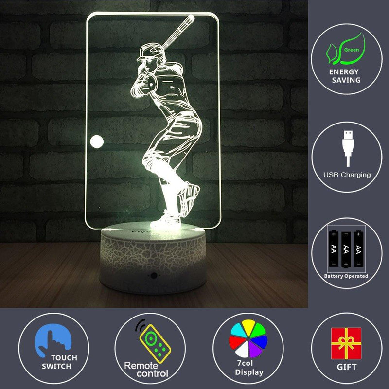 FlyonSea Baseball Light,Baseball Gifts Bedside Lamp 7 Colors Change + Remote Control with Timer Kids Night Light Optical Illusion Lamps for Boys Gift Ideas for Boys or Kids