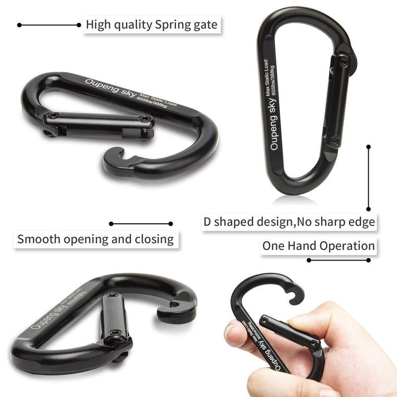 Carabiner Clip, 855lbs,3" Heavy Duty Caribeaners for Hammocks, Camping Accessories,Hiking,Keychains,Outdoors and Gym etc,D Shaped Spring Hook Small Carabiners for Dog Leash,Harness and Key Ring,Black 2