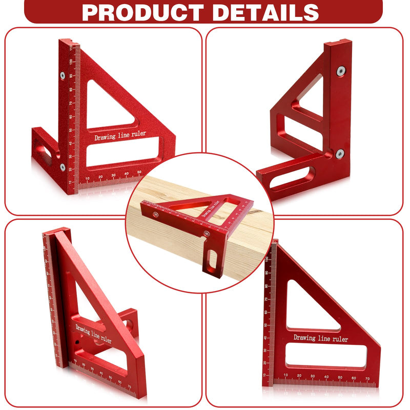 Woodworking Square Protractor, 3D Multi-Angle Measuring Ruler, 45/90 Degree Aluminum Miter Triangle Ruler Scriber, High Precision Layout Multi-Purpose Measuring Tool for Engineers