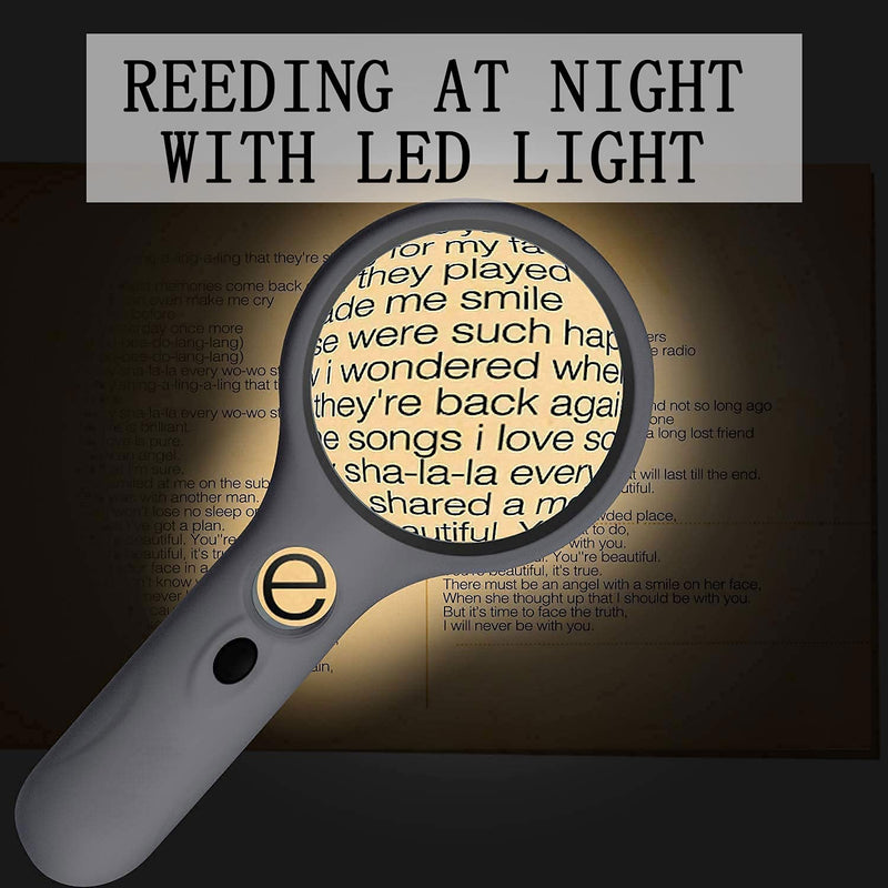 3X 45X LED Lighted Magnifying Glass,Batteries Included,Illuminated Handheld Magnifier with Light,for Seniors Reading,Macular Degeneration,Newspaper, Antique, Exploring, Map, Stamp White