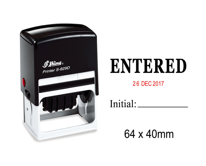 Self Inking Shiny Date Stamp with Entered & Initial Text Office Stationery Rubber Stamper S-829D Black With Red Date