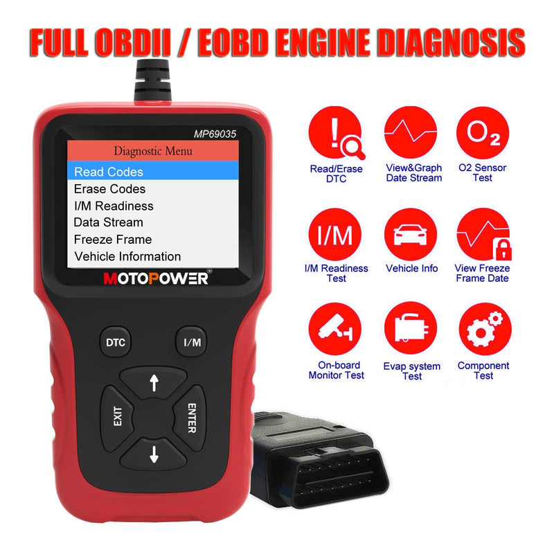 MOTOPOWER MP69035 OBD2 Scanner Universal Car Engine Fault Code Reader, CAN Diagnostic Scan Tool for All OBD II Protocol Cars Since 1996 Red