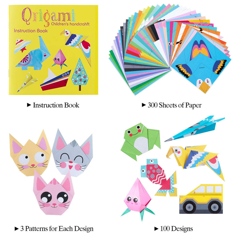 Origami Paper for Kids Crafts - 300 Vivid Origami Papers 100 Origami Objects + Instruction Origami Book + Gift Box, Origami for Kids Adults Beginners, Discover The Joy of Creation by Your Own Hand
