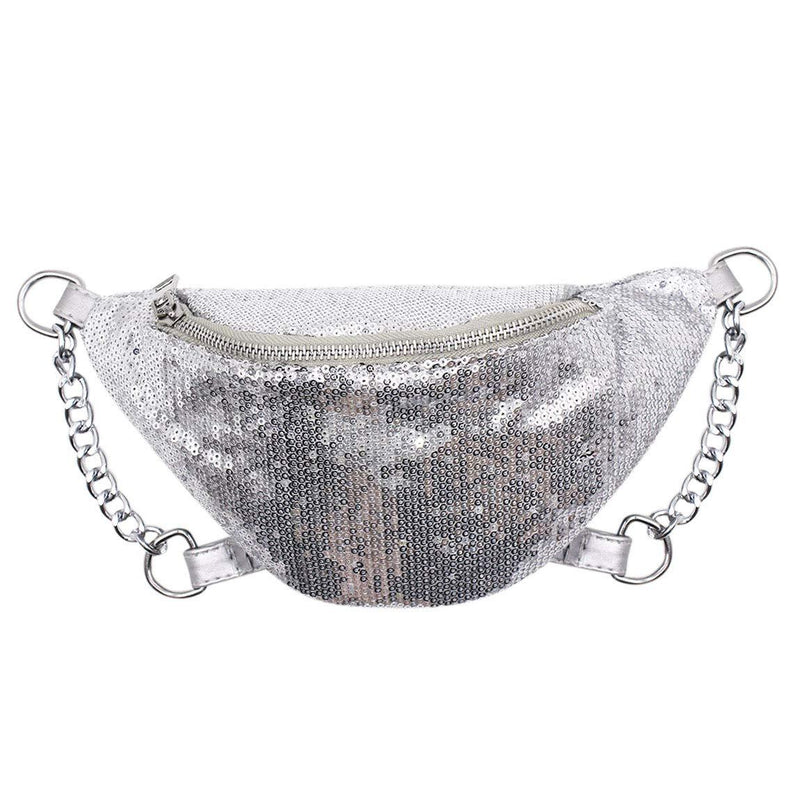 RARITYUS Sparkly Sequin Fanny Packs Glitter Waist Bag with Adjustable Strap for Women Girls Unisex Silver