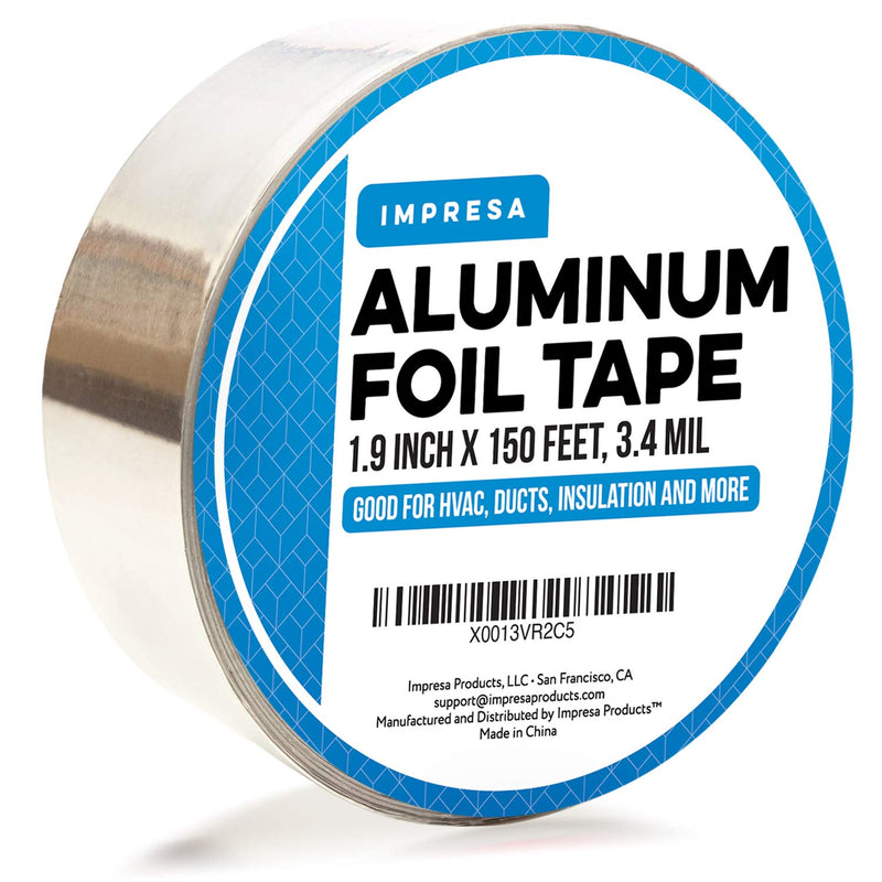 Aluminum Tape/Aluminum Foil Tape – Professional/Contractor-Grade - 1.9 inch x 150 feet (3.4 mil) - Ideal for Sealing & patching hot and Cold HVAC, Duct, Pipe, Insulation Home and Commercial