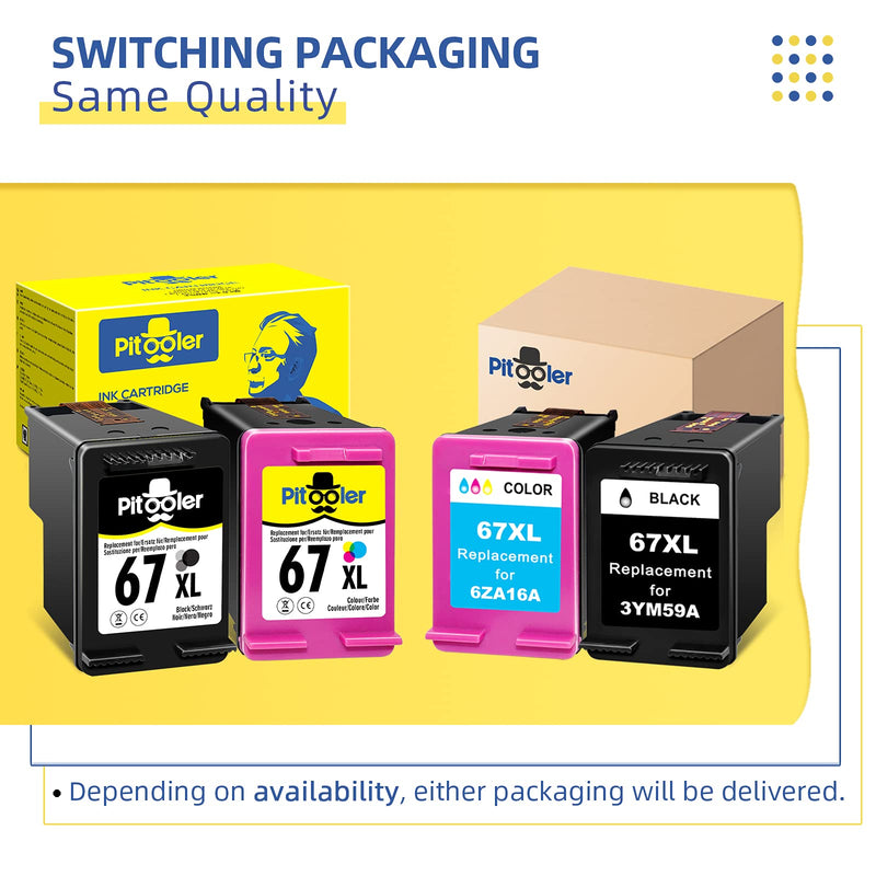 Pitooler Remanufactured Ink Cartridge Replacement for HP 67 67XL Blcak Tri-Color Use for Envy 6400 6000 6055e 6455e 6055 6452 6455 Pitooler 4100 2700 2755e 4155e 2755 2752 2732 2722 4152 4155 Printer