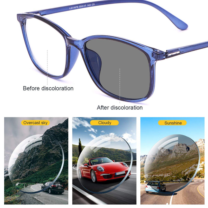 Blue Light Blocking Computer Reading Glasses Photochromic Anti Glare Sunglasses 11679-blue