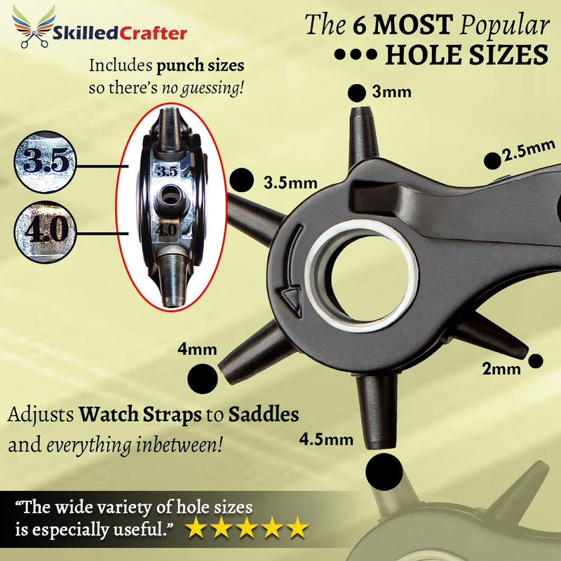 Leather Hole Punch & Belt Hole Puncher Easily Punches Perfect Round Holes. Bonus Ruler & Awl Tool. Leather Punch Tool for Watch or Bag Strap, Fabric, Eyelet - Precision Crafting & Professional Results 1 Pack