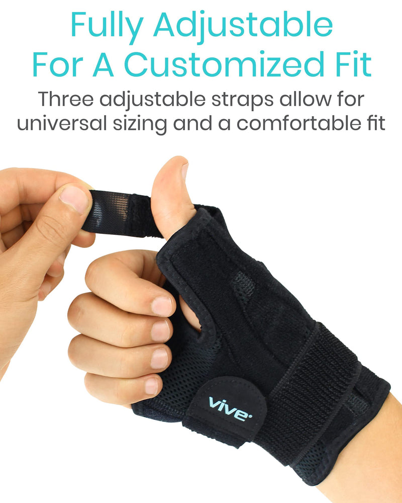 Vive Arthritis Thumb Splint - Spica Support Brace for Right and Left Hand - CMC Osteoarthritis Restriction for Pain, Sprains, Strains, Carpal Tunnel & Trigger Finger - Immobilizer Wrist Strap Black One Size