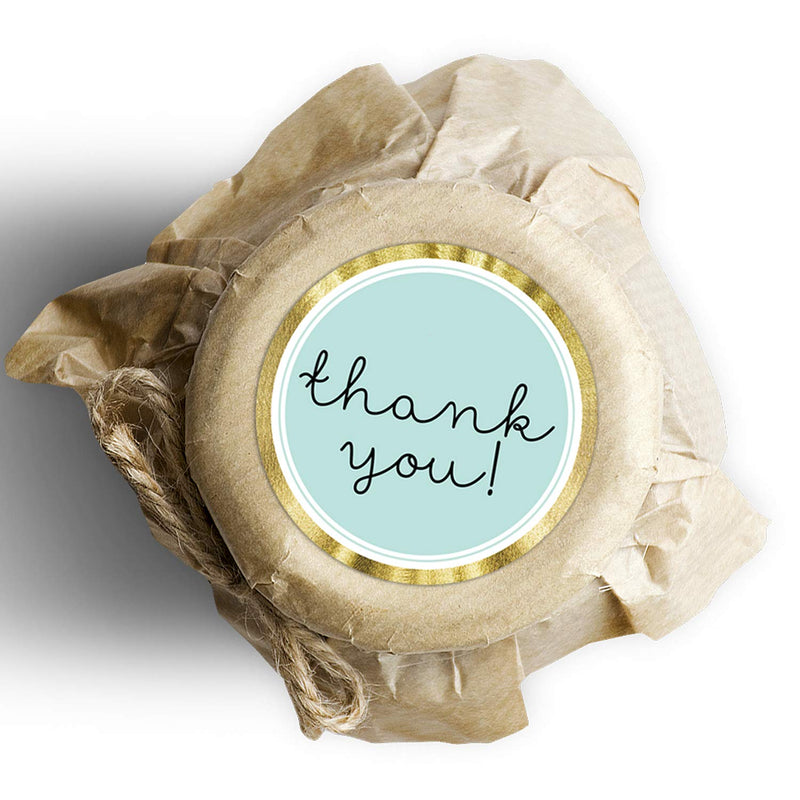 Modern Thank You Stickers, Round Blue Thank You Stickers, Chic Gold Thank You Label Tags, 1.4 Inches 500 Adhesive Thank You Label Stickers Mr.Mug