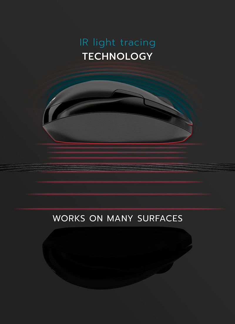 ShhhMouse Wireless Silent Noiseless Clickless Mobile Optical Mouse with USB Receiver and Battery Included, Portable and Compact, for Notebook, PC, Laptop, Computer, MacBook (Black) Black