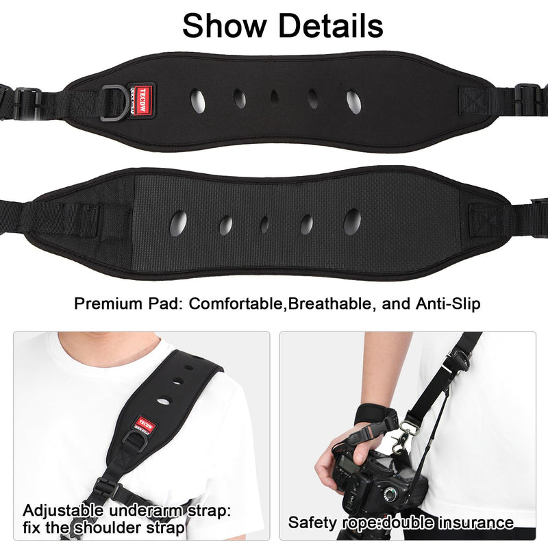 TECDW Camera Strap With Screw Mount, Quick Release Plate, Safety Tether, Camera Hand Strap, Camera Shoulder Strap Black