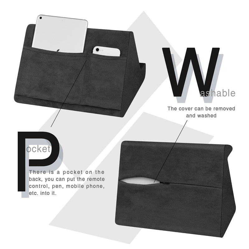 Soft Tablet Stand Pillow with Pocket,Tablet Cushion Stand,Adjustable 3 Viewing Angle,Lazy Holder Stand for Bed Sofa,Compatible with iPads Tablets eReaders Smartphones Books Magazines (Black) Black