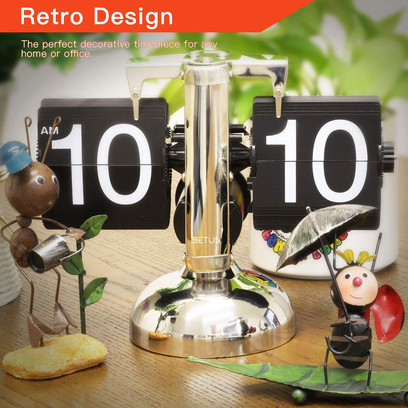Betus Flip Desk Clock - Mechanical Retro Style -Digital Display Battery Powered - Home & Office DÃ©cor 8 x 6.5 x 3 Inches (Black) Black
