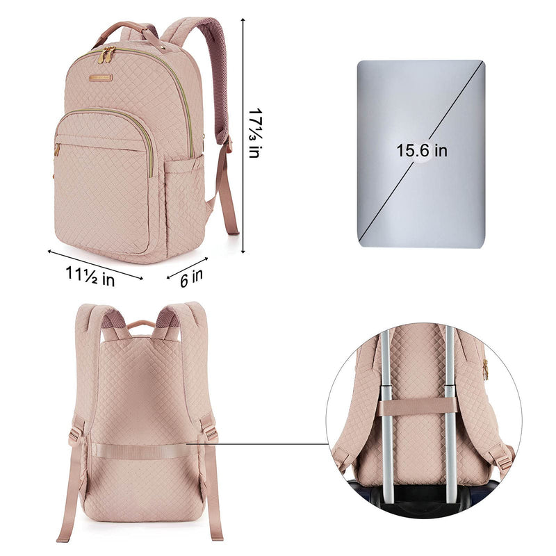 Backpack for Women Laptop Backpacks Fits 15.6’’ Computer Travel School College Work Professional Notebook Bags Stylish Stitch Pattern LIGHT FLIGHT Daypack Pink