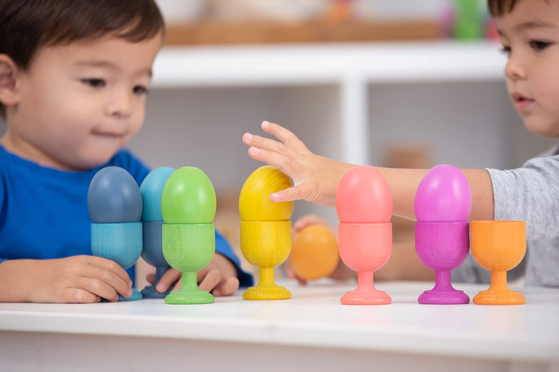 TickiT-74005 Rainbow Wooden Eggs - Set of 7 colors - Wooden Toys for Toddlers - For Ages 10m+ - Inspire Curiosity With Wooden Loose Parts Play
