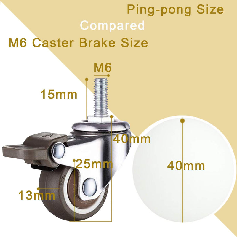1 Inch Small Wheel Trolley Swivel Caster Wheels M6x 15mm Locking Casters Set of 4(2 with Brakes) for Shopping Carts,33 Lbs Per Stem Caster