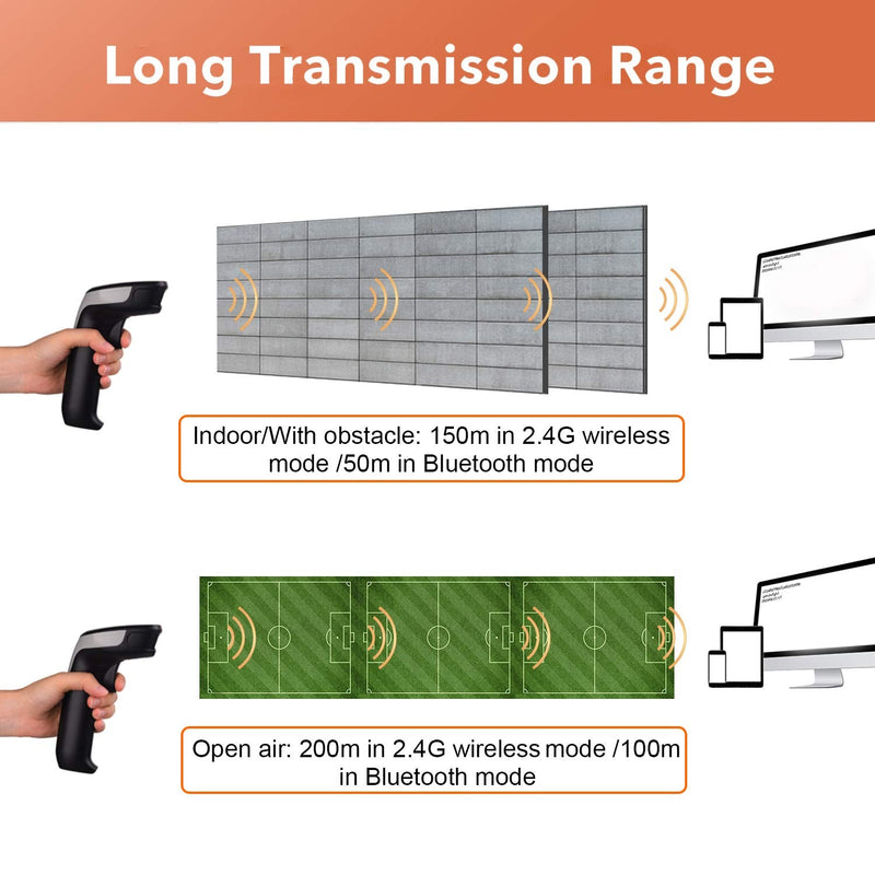 Trohestar Wireless Barcode Scanner, 1D Bar Code Scanner Compatible with Bluetooth Function & 2.4GHz Wireless & Wired Connection, Handheld CCD Bar Code Reader Work with Windows Mac Android iOS CCD barcode scanner