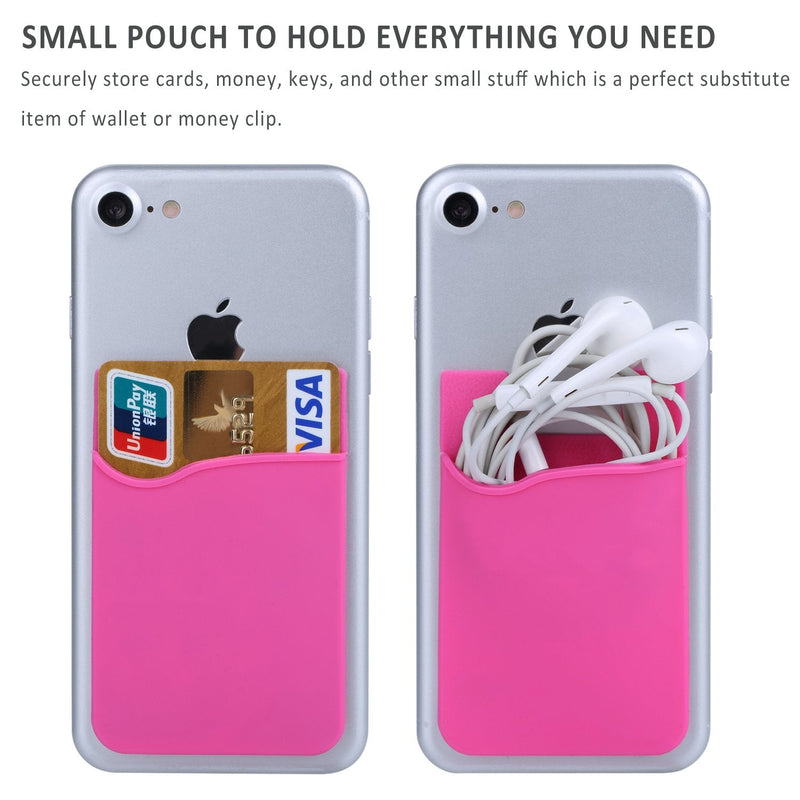 Cell Phone Wallet, Pofesun 3 Pack Cell Phone Stick on Wallet Card Holder Phone Pocket Adhesive Silicone Card Sleeve Compatible for iPhone, Samsung, Android and All Smartphones.(Blue, Pink, Green) Blue, Pink, Green