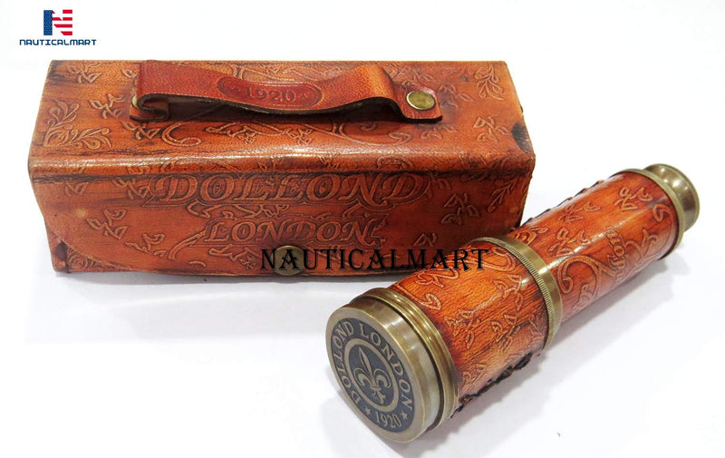 Brass Nautical Antique Working Telescope/Spyglass Replica in Leather Box, with Glass Optics, Extendable to 16 inches, Made of Pure Brass, Decorative Kids Scope