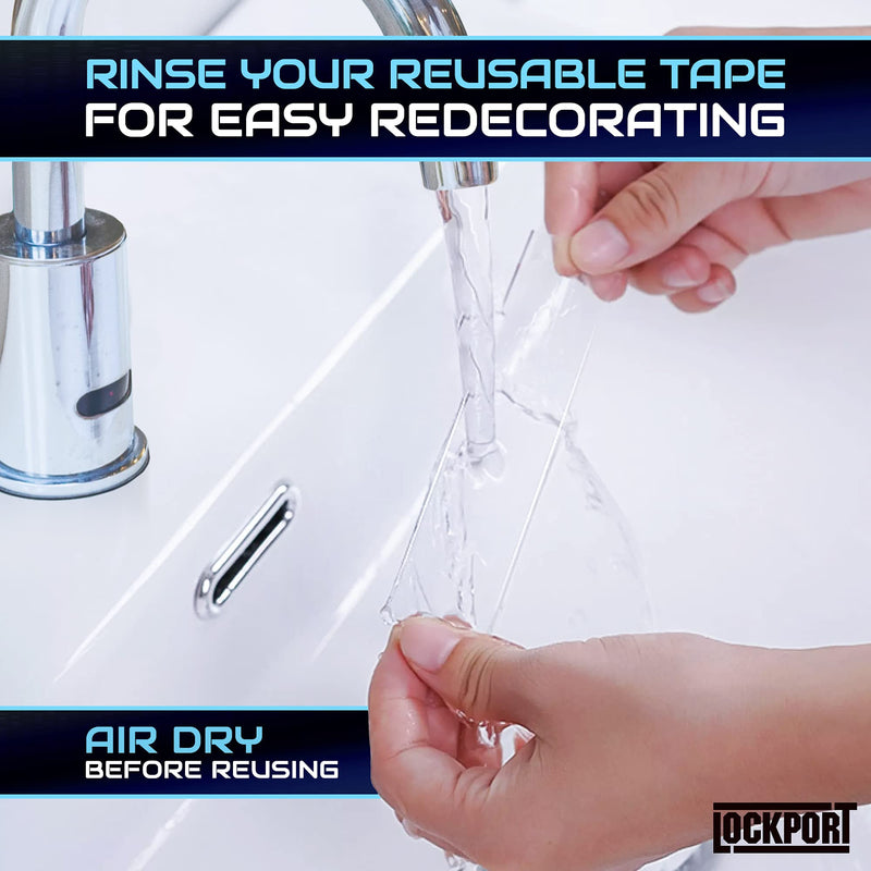 Nano Tape – Heavy Duty Double Sided Mounting Tape – 4 Pack – Strong Grip, Removable & Reusable – 40 Feet of Clear Gel Tape for Hanging on Wood, Tile, Plastic & Metal Surfaces by Lockport