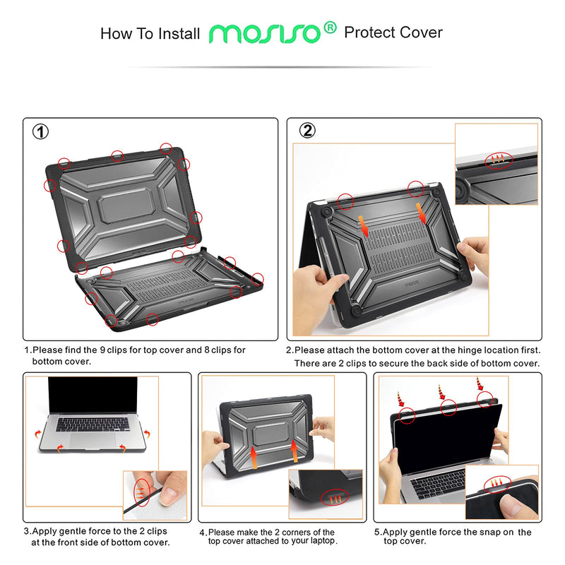 MOSISO Compatible with MacBook Pro 16 inch Case 2020 2019 Release A2141 with Touch Bar & Touch ID, Heavy Duty Plastic Hard Shell Case with TPU Bumper & Keyboard Cover Skin, Black