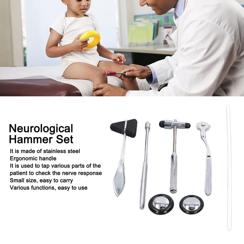 Neurological Reflex Hammer 5-Piece Neurological Hammer Set Made of Stainless Steel, Multifunctional Portable Reflex Hammer for Examining the Nervous System