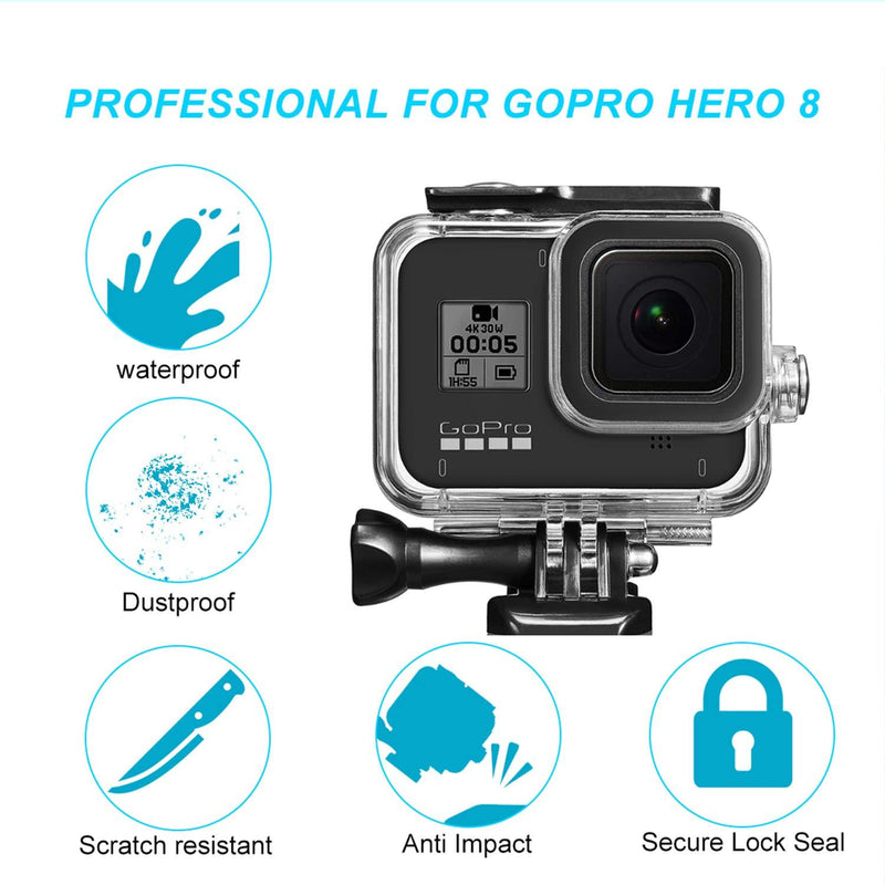 60M/ 196FT Waterproof Case for Gopro Hero 8 Housing, HONGDAK Underwater Hero 8 Protective Housing Case Shell Bracket Gopro Hero8 Accessories, Diving Case for Go Pro Action Camera for Gopro8