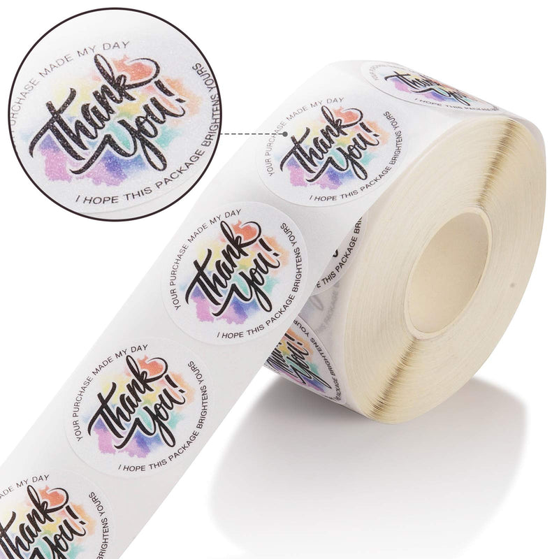 1.5'' Sparkle Thank You Stickers Roll, Rainbow Waterproof Design Labels for Supporting My Small Business, Online Retailers, Boutiques, Bags, Boxes and Envelope, 500 Labels Per Roll