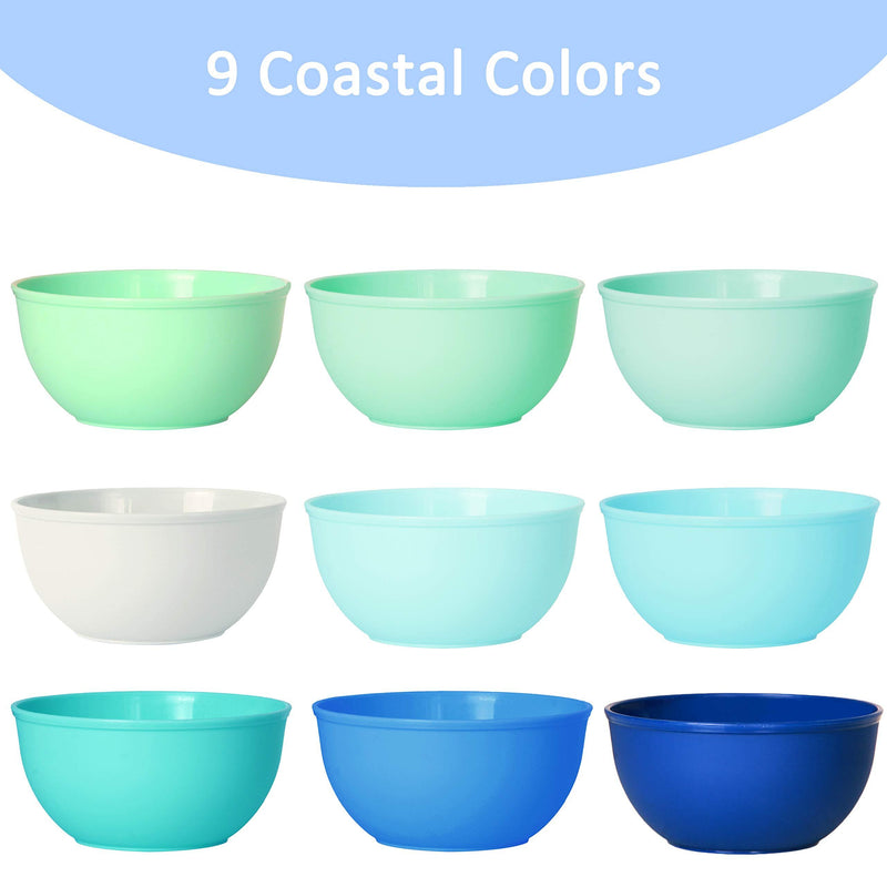 Youngever 9 Pack 10 Ounce Plastic Bowls, Kids Plastic Bowls, Set of 9 (9 Coastal Colors) 9 Coastal Colors